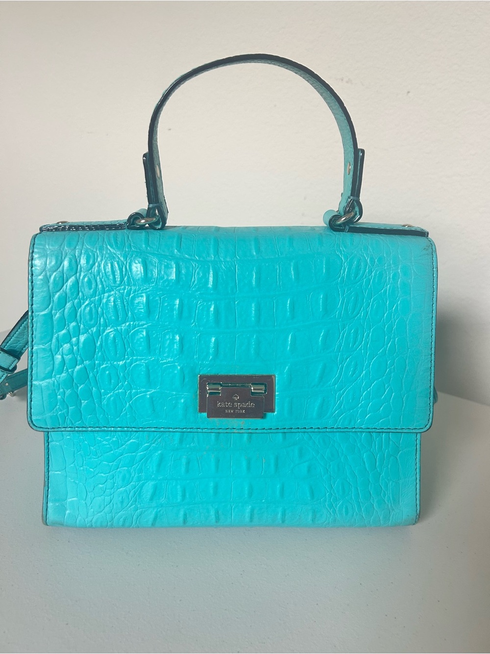 kate spade Teal Croc-Embossed Top Handle Satchel